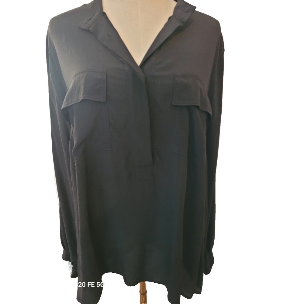 Talbots Womens 100% Silk Black Pullover SZ 2X Old Money Blouse Lagenlook Top